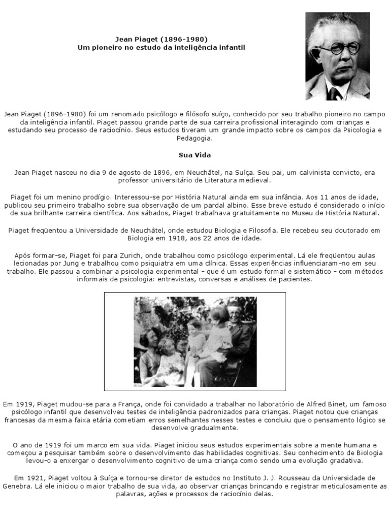Vida e Contribuições de Jean Piaget | PDF | Ciências e Matemática