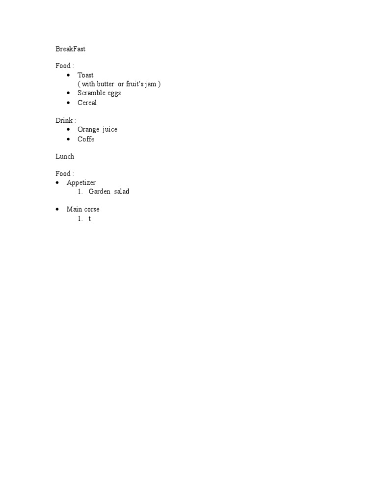 Breakfast and Lunch Menu Options | PDF