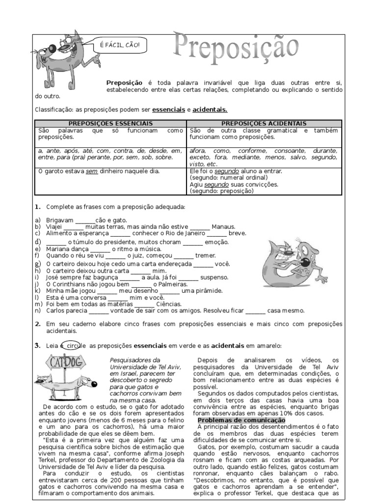 Atividades sobre Preposições para o 5º Ano | PDF | Cães | Preposição e ...