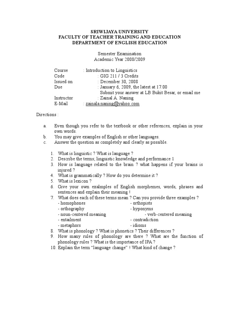 Soal Ujian Semester Itl S Word Phonology