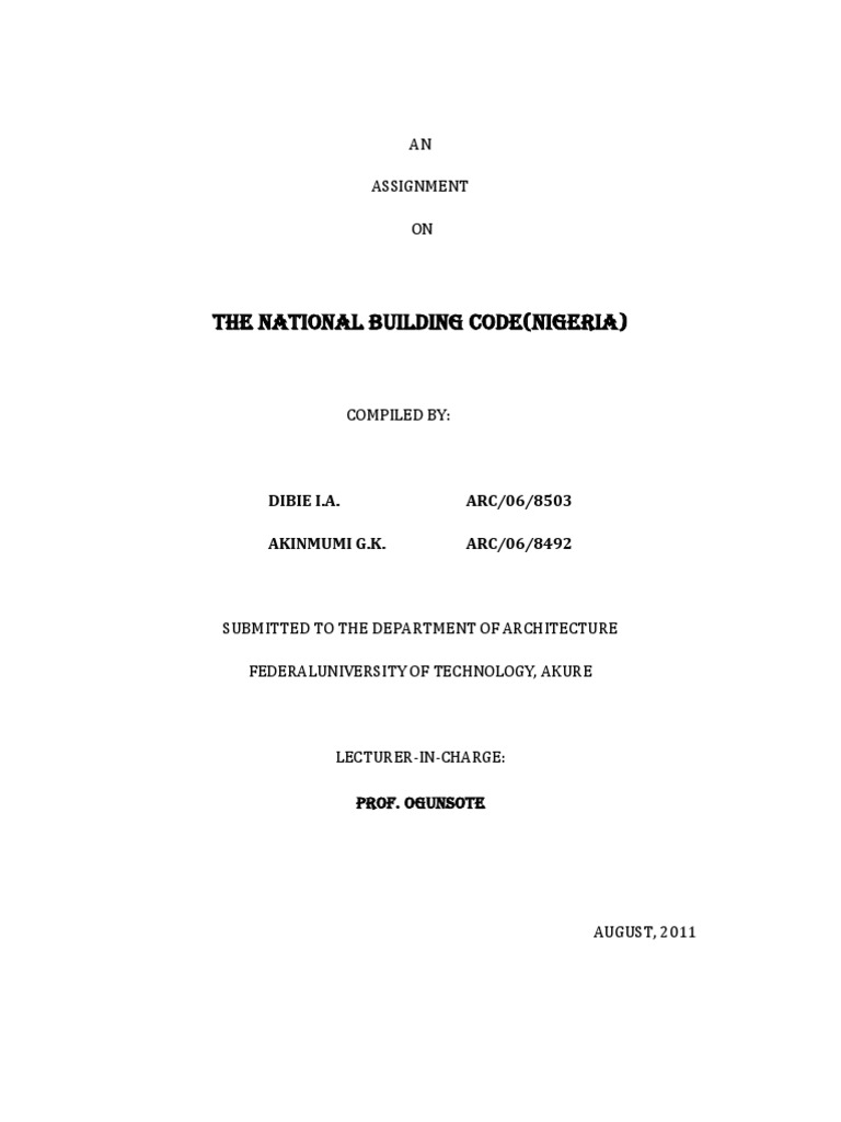 The National Building Code (Nigeria) PDF Safety Building Code