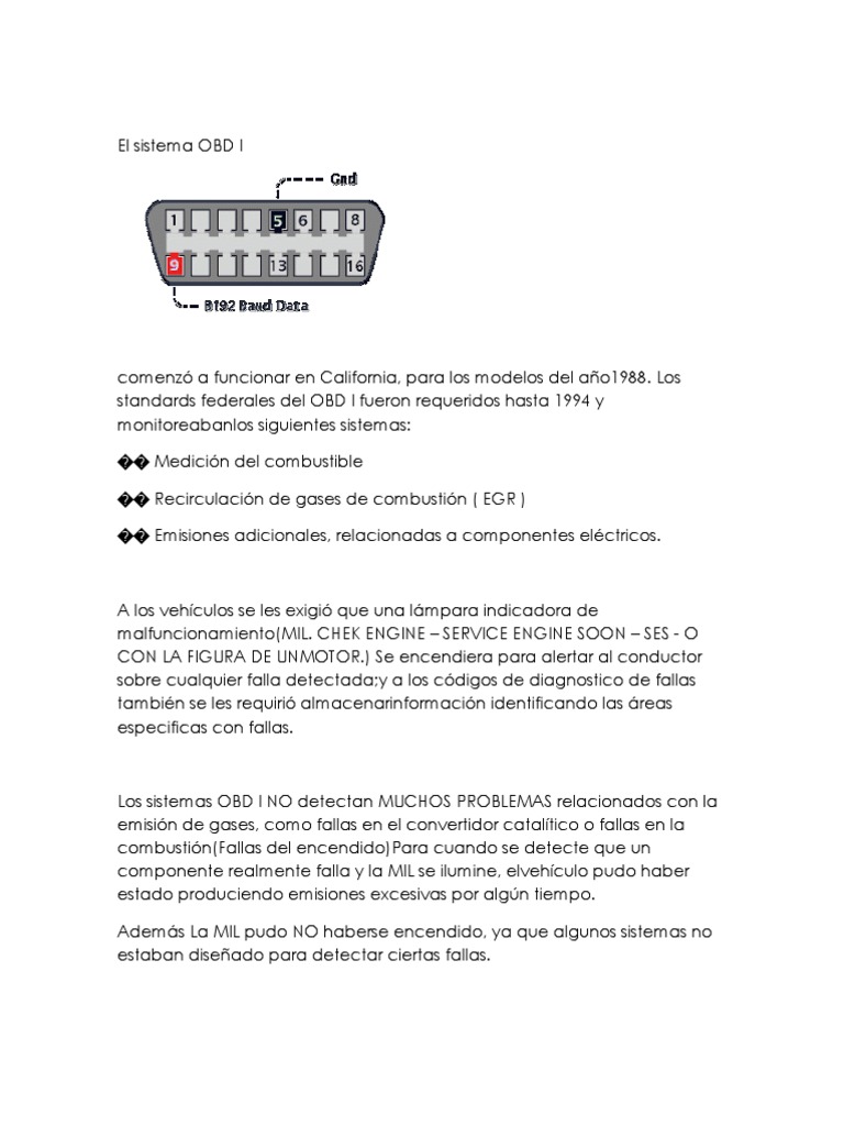 El Sistema OBD I | PDF | Tecnología de vehículos | Vehículos