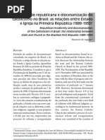 Modernidade republicana e diocesanização do catolicismo no Brasil – as relações entre Estado e Igreja na Primeira República (1889 – 1930)