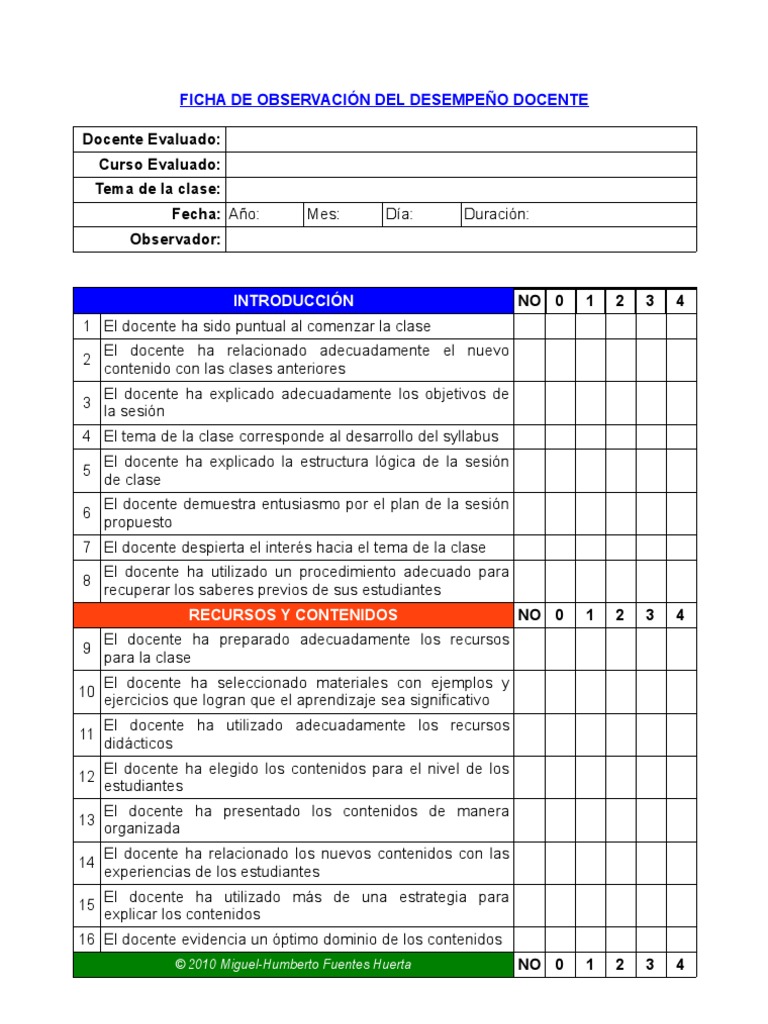 Ficha de Observacion de Clase