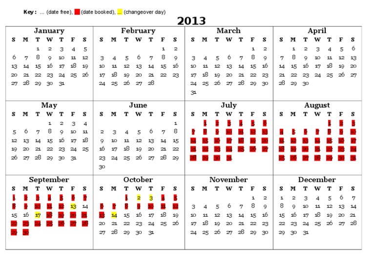 2013 Booking Calendar Overview | PDF | Sports & Recreation