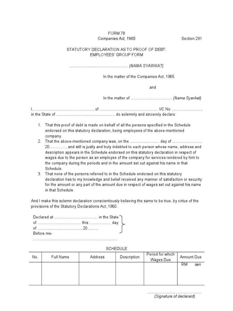 Section 78 Statutory Declaration Template | PDF | Government ...