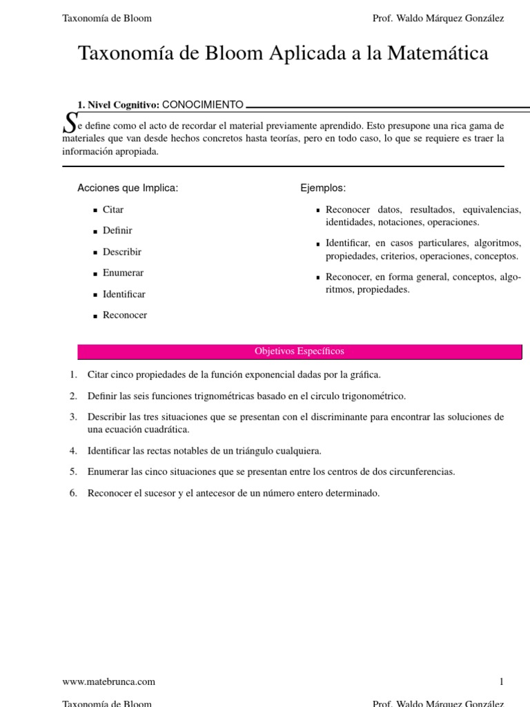 Taxonomía de Bloom en Matemáticas | PDF | Número racional | Algoritmos