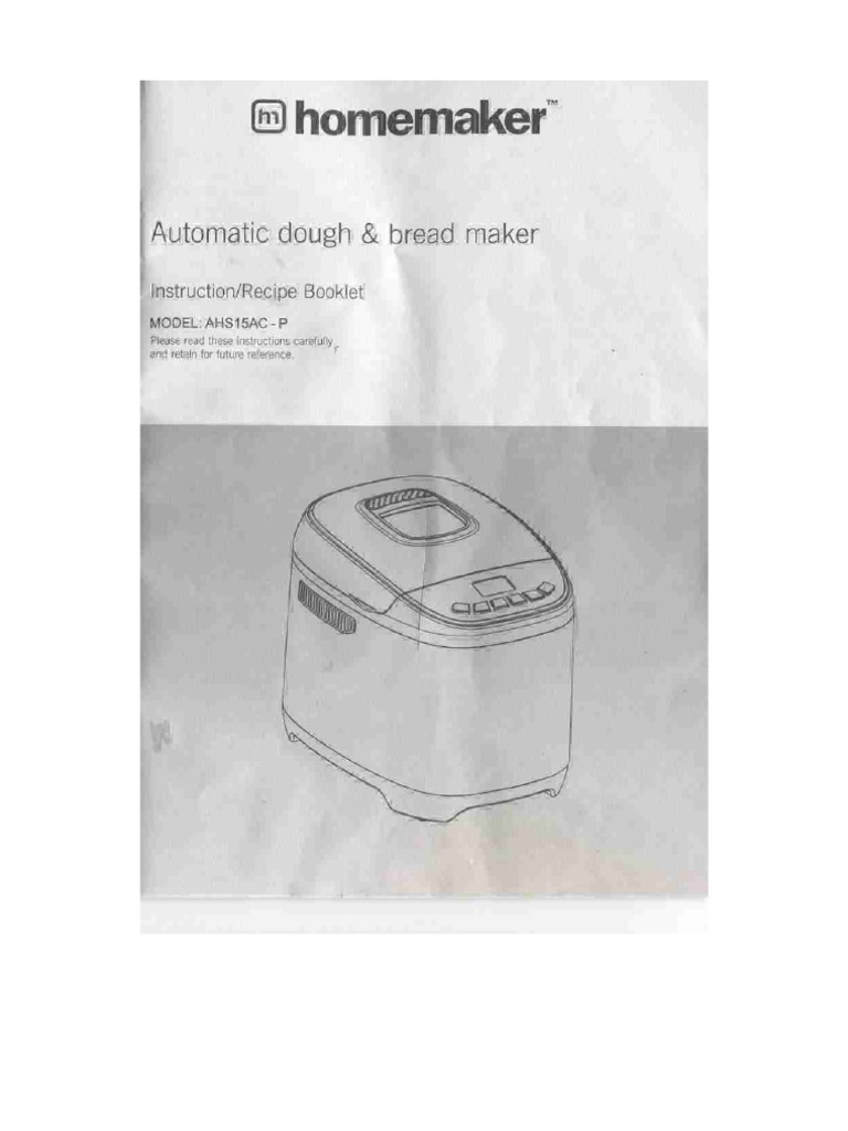 Homemaker Bread Maker AHS15ACP Manual PDF
