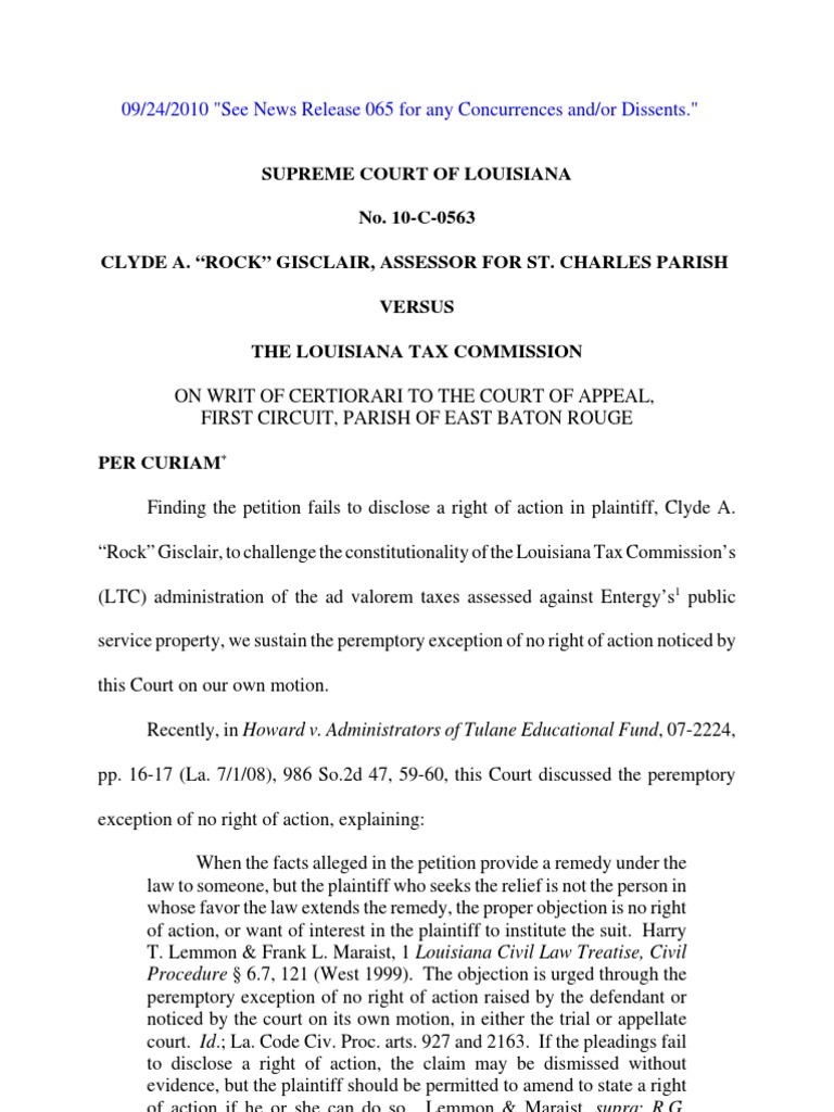 Supreme Court of Louisiana No. 10C0563 Clyde A. "Rock" Gisclair