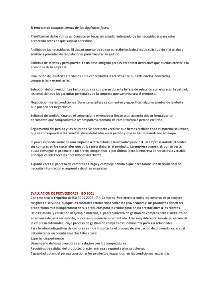 El Proceso de Compras Consta de Las Siguientes Fases | PDF | Calidad ...