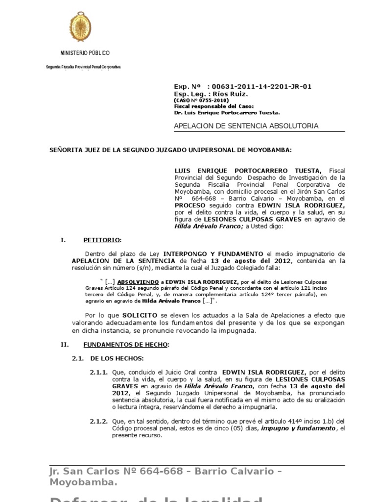 Modelo Apelacion Fiscal | PDF | Evidencia (ley) | Derecho penal