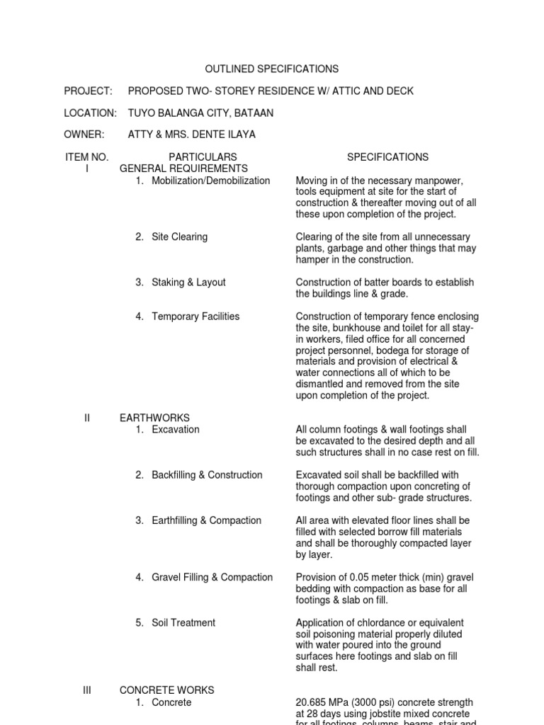 Specifications for Two-Storey Residence | PDF | Art | Technology ...