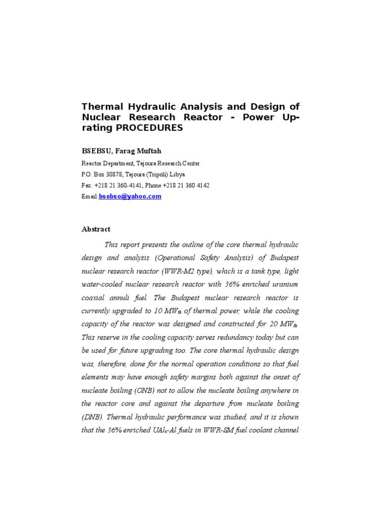 Thermal Hydraulic Analysis and Design of WWR-M2 Nuclear Research ...