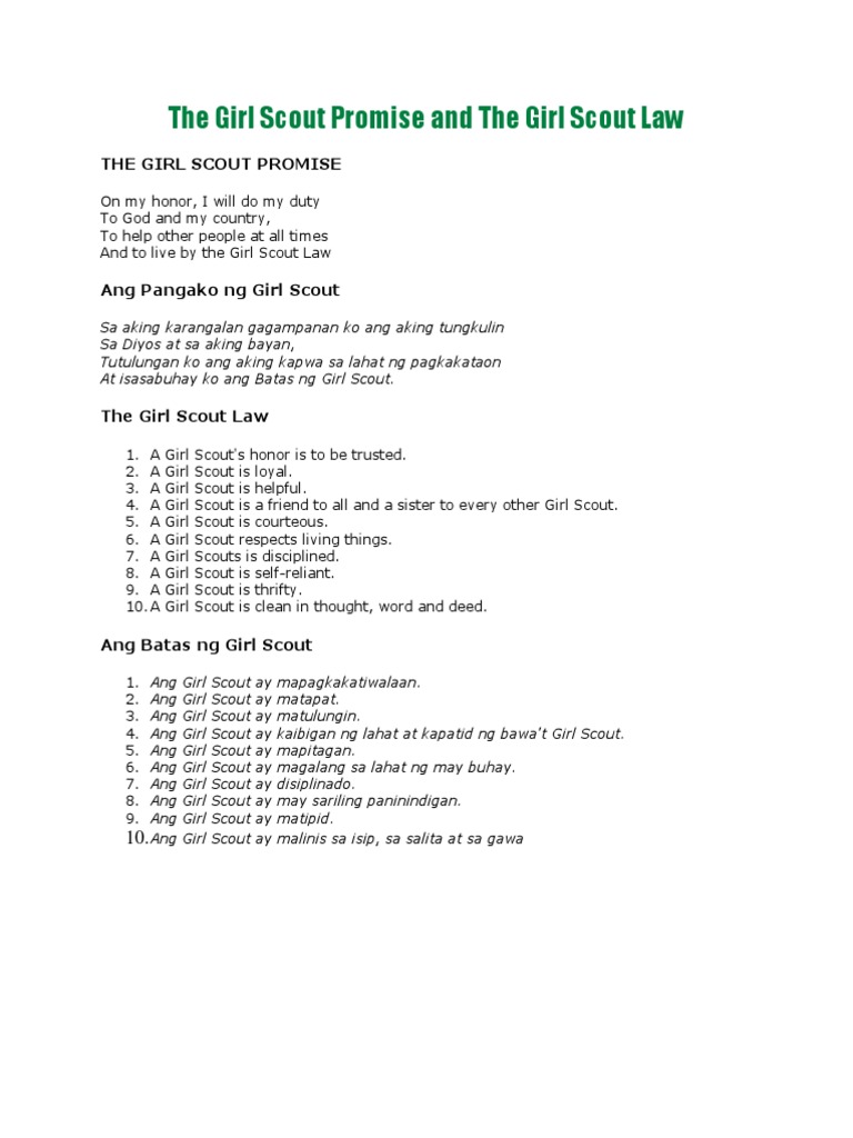 The Girl Scout Promise and The Girl Scout Law | PDF for Girl Scout Promise And Law Printable Free