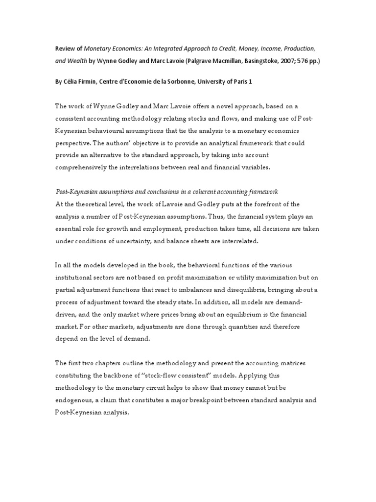 Review Of Monetary Economics An Integrated Approach To - 