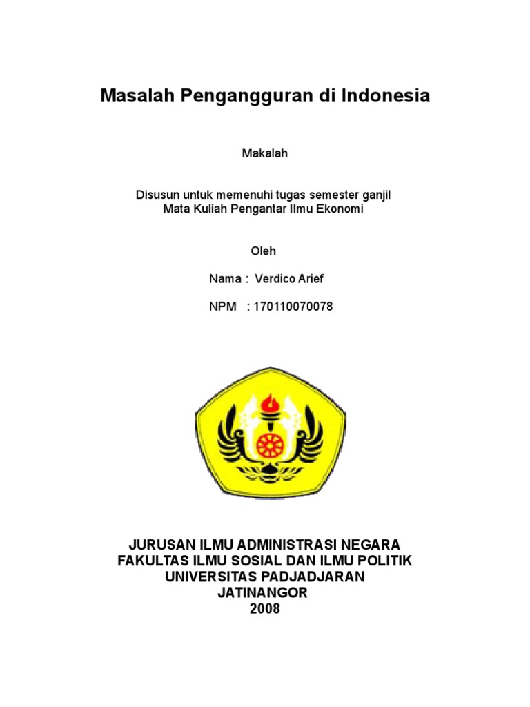Makalah Masalah Pengangguran Ekonomi Makalah Masalah Pengangguran Ekonomi