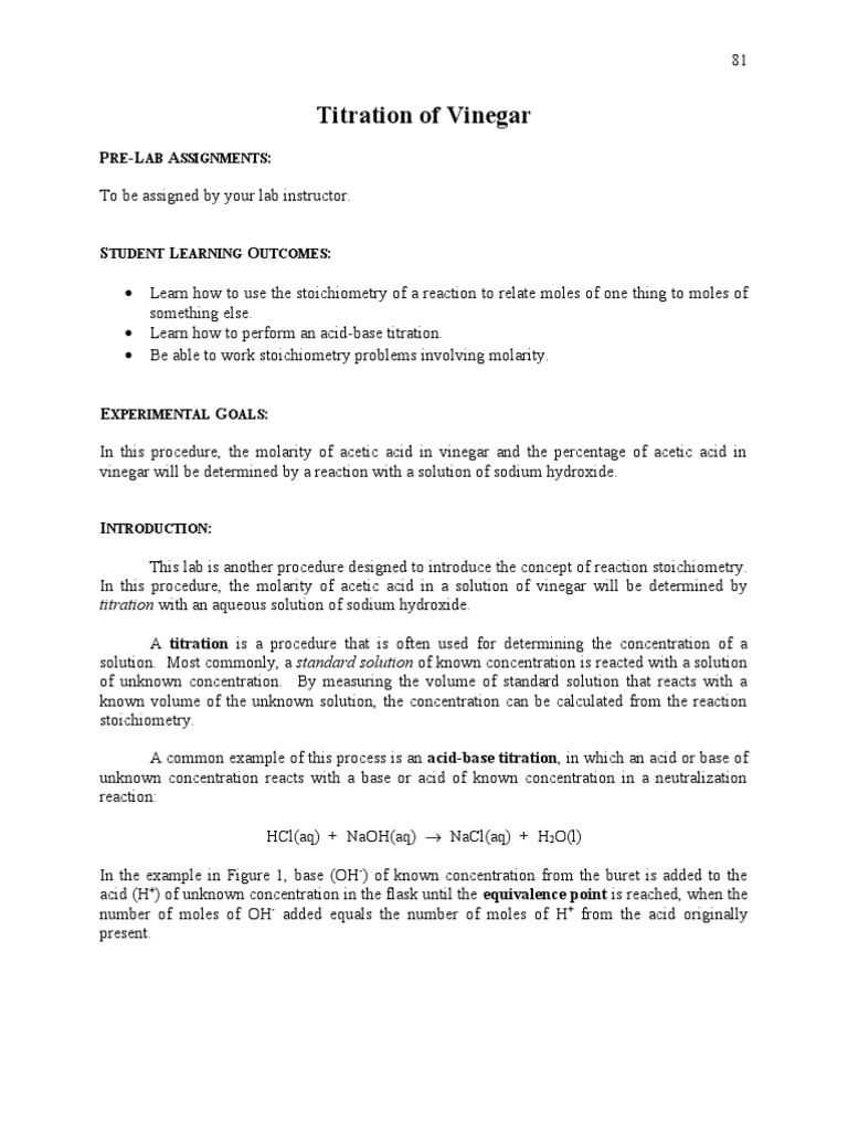 Titration of Vinegar Lab Experiment PDF Titration Chemistry