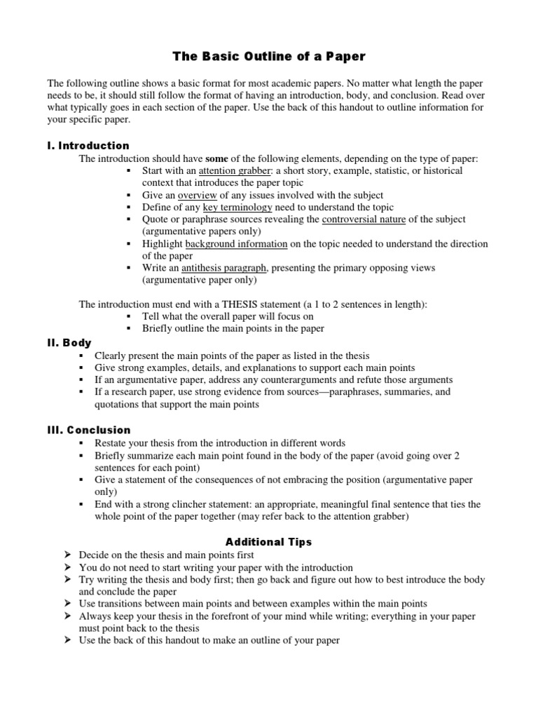 Basic Paper Outline Guide | PDF | Thesis | Cognition