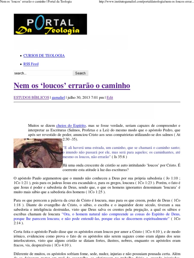 Nem Os Loucos' Errarão o Caminho - Portal Da Teologia PDF | PDF ...