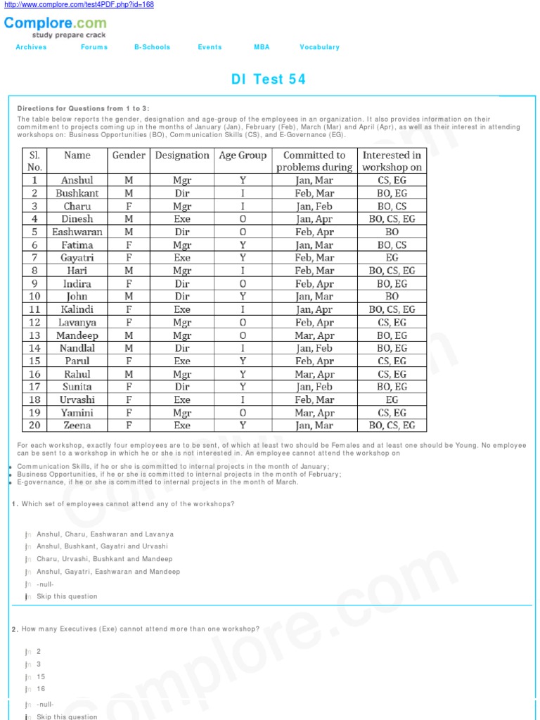 DI Test 54: Directions For Questions From 1 To 3 | PDF