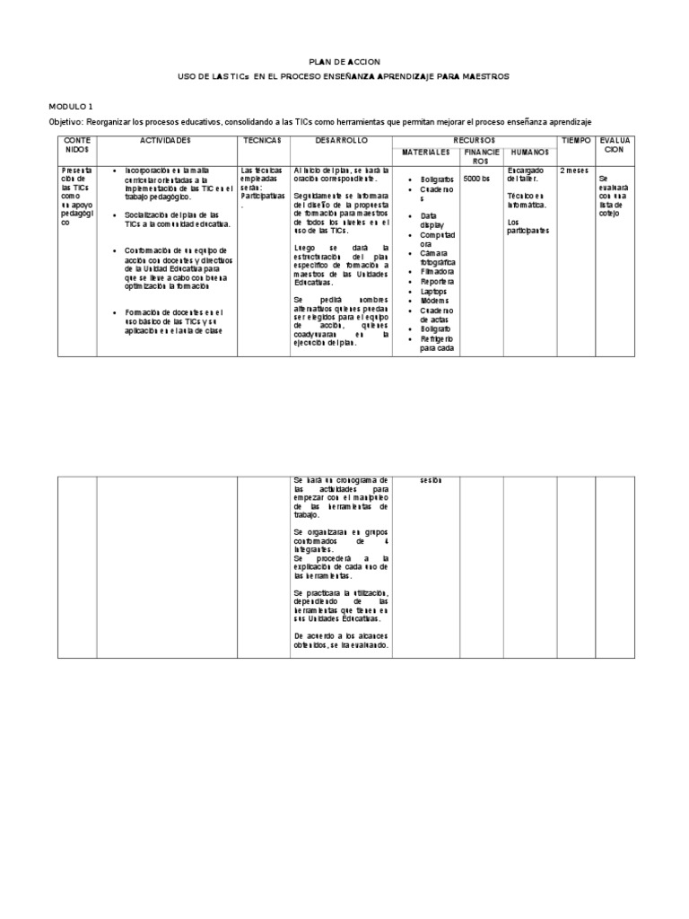 Plan de Acción para TICs en Educación | PDF | Tecnología de información ...