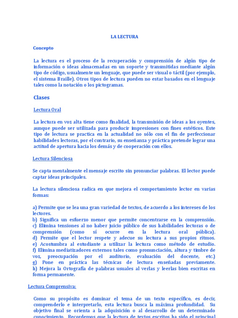 Tipos y Elementos de la Lectura | PDF | Lectura (proceso ...