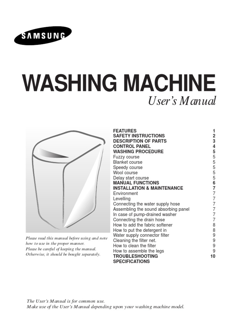 Samsung Washing Machine User Manual | PDF | Washing Machine ...