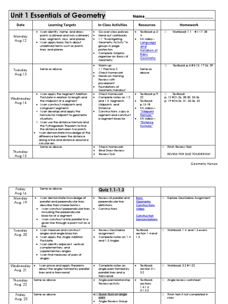 Unit 1 Geometry Essentials Overview | PDF | Perpendicular | Geometry