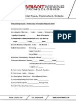 Ore Loading Chutes - Preliminary Information Request Sheet