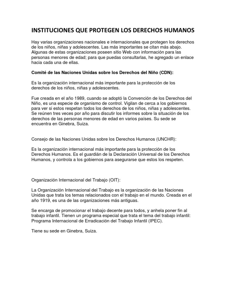 Instituciones Que Protegen Los Derechos Humanos | PDF | Organización ...