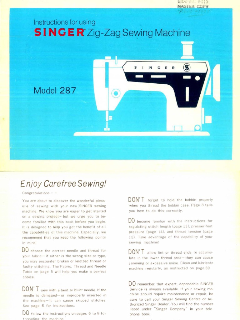 Singer 287 Zigzag Instructions PDF
