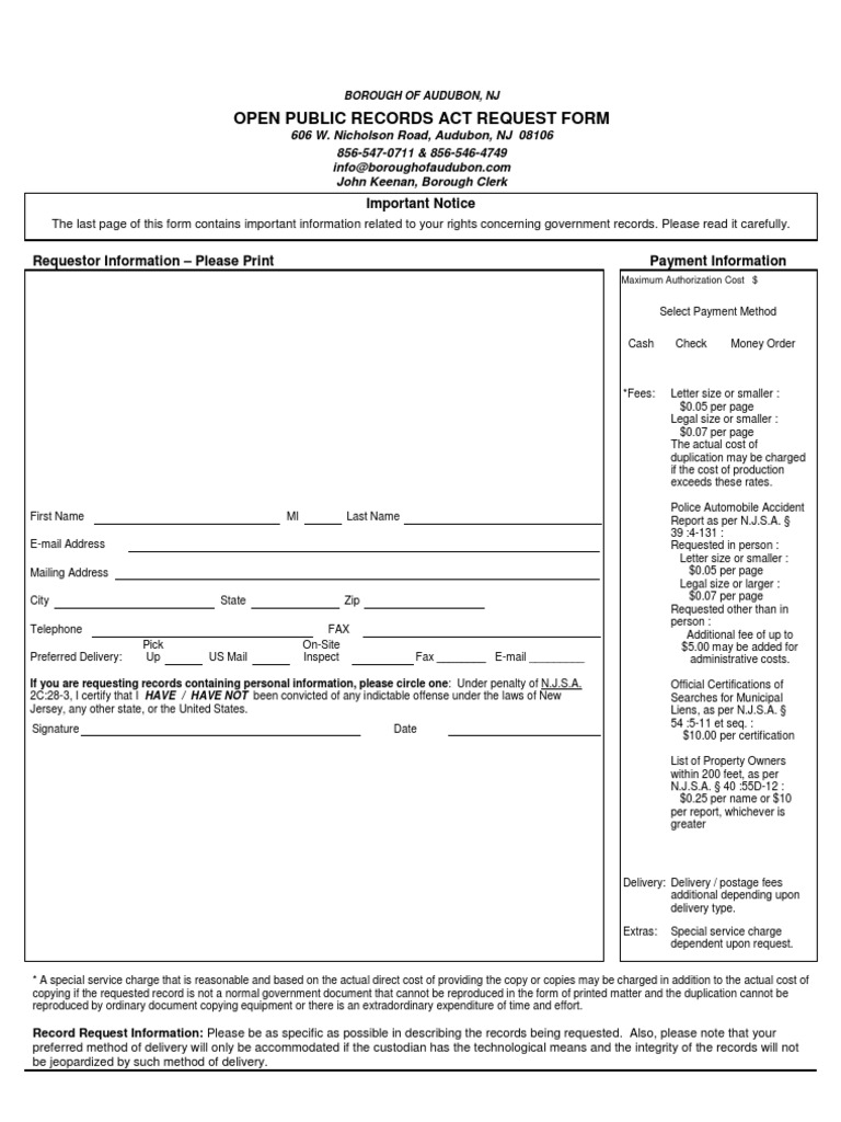 Audubon OPRA Form PDF Computer Security Security