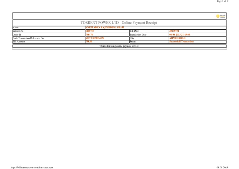 TORRENT POWER LTD - Online Payment Receipt | PDF