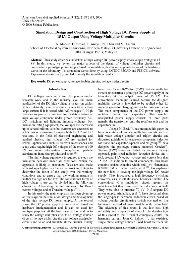 Simulation, Design and Construction of High Voltage DC Power Supply at ... Circuit Diagram