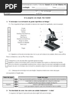 Teste avaliação microscópio célula classificação SV 5º ano
