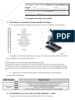 Teste Avaliação Microscópio Célula Classificação SV 5º Ano