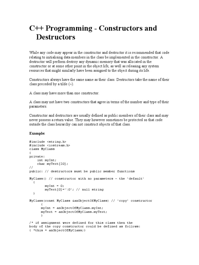 C++ Constructors and Destructors Guide | PDF | Constructor (Object ...