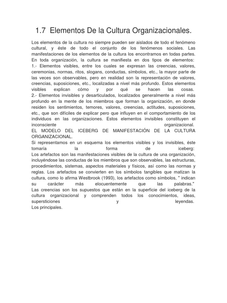 Elementos de la Cultura Organizacional | PDF | Cultura organizacional ...