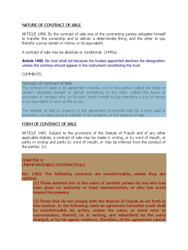 Nature of contract of sale