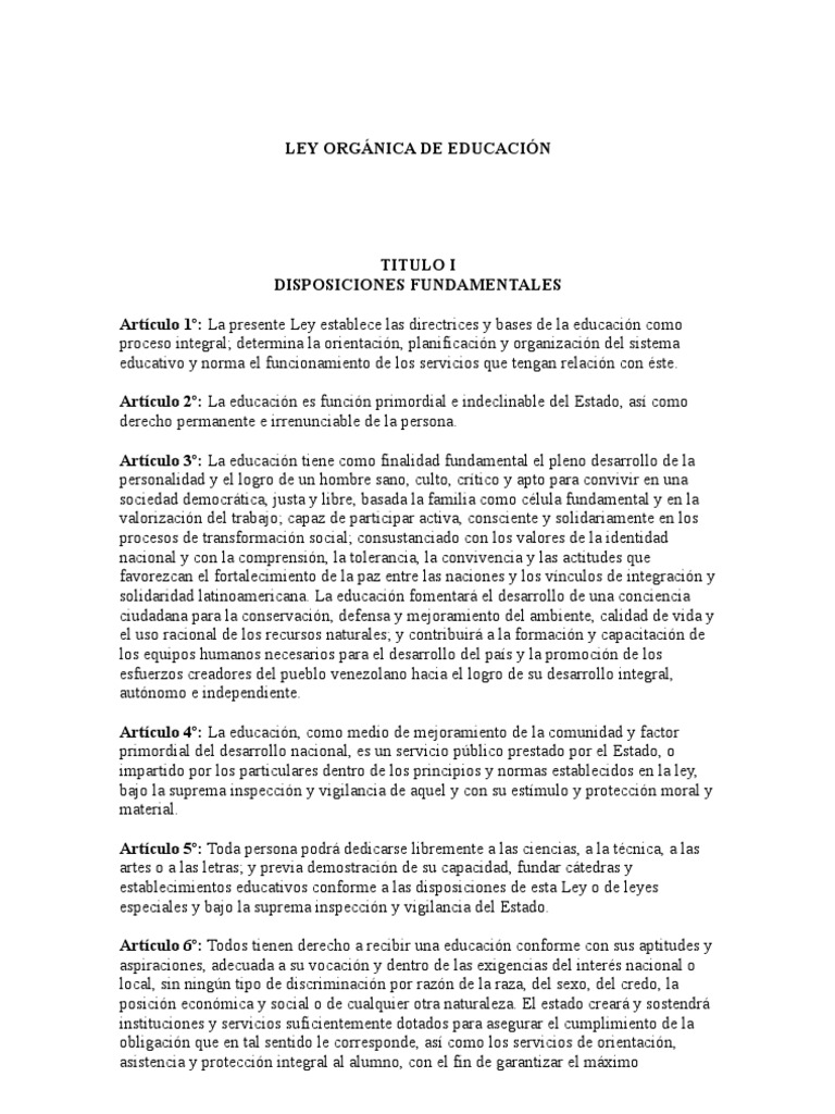 Ley Orgánica de Educación | PDF
