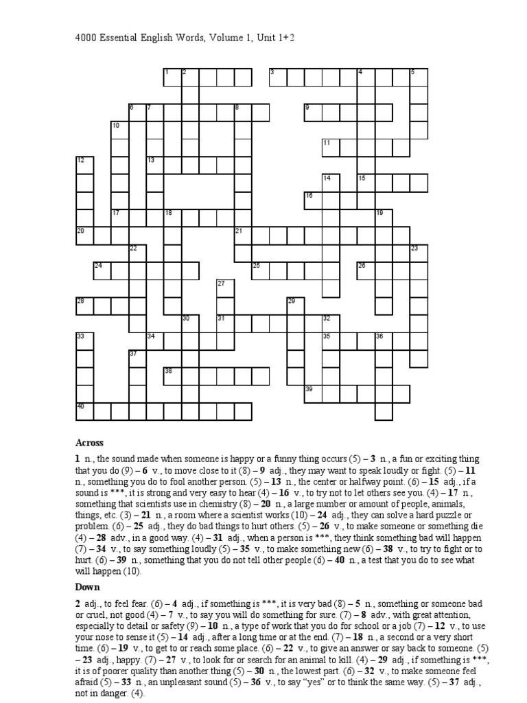4000 Essential English Words Volume 1 Crossword 1 2
