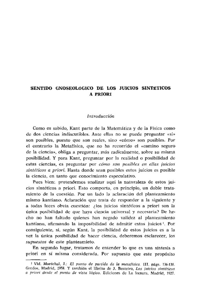 Sentido Gnoseologico de Los Juicios Sinteticos a Priori