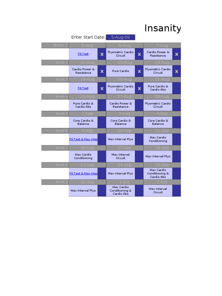 Insanity Calendar PDF