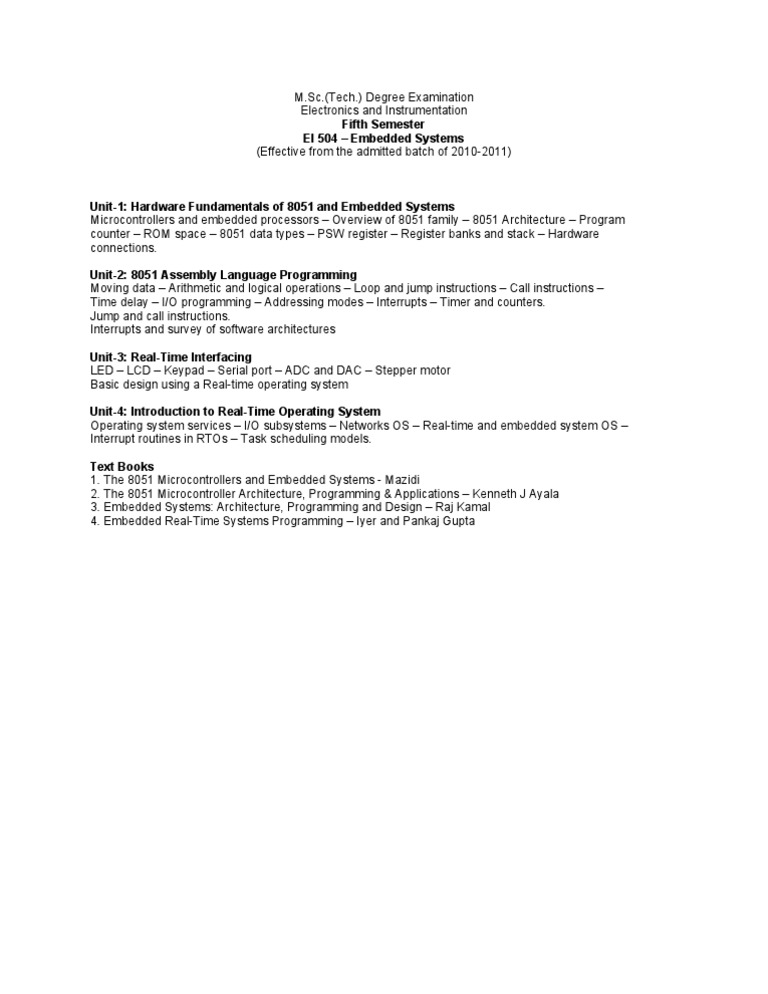 Fifth Semester EI 504 - Embedded Systems | PDF
