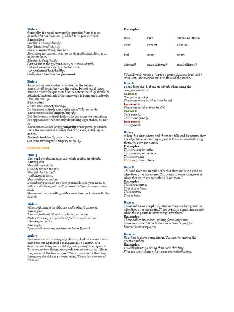 Adjectives and Adverbs: Key Rules | PDF | Adjective | Adverb
