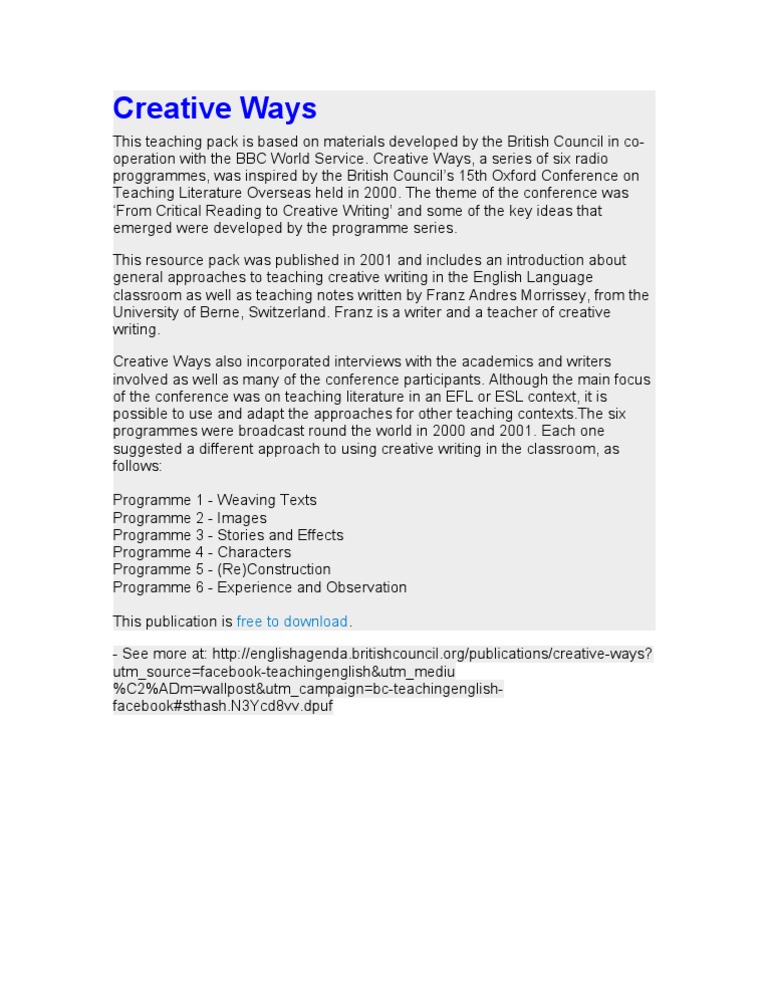 Creative Writing Teaching Strategies | PDF | Language Arts & Discipline