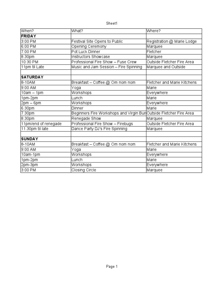 Festival Schedule: Events & Activities | PDF | Cooking, Food & Wine