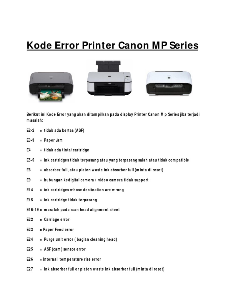 Kode Error Printer Canon MP Series | PDF