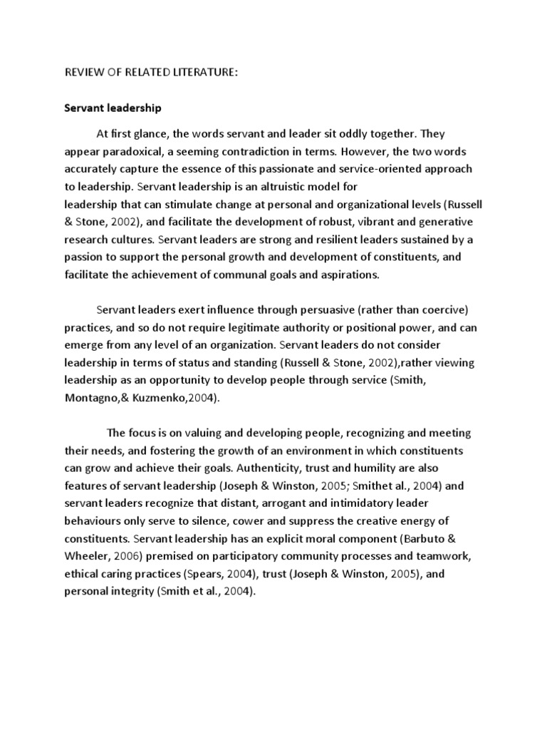 Review of Related Literature | PDF | Servant Leadership | Posttraumatic ...