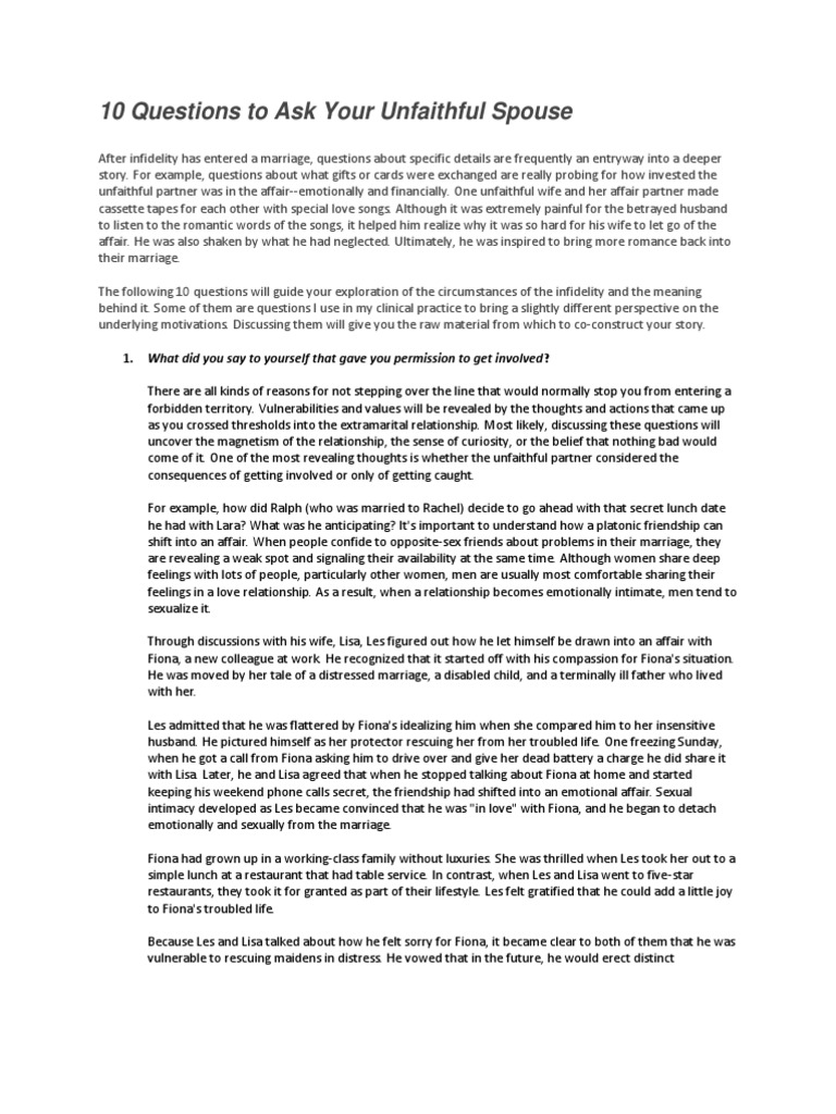 10 Questions To Ask Your Unfaithful Spouse PDF Infidelity Human Sexual Activity